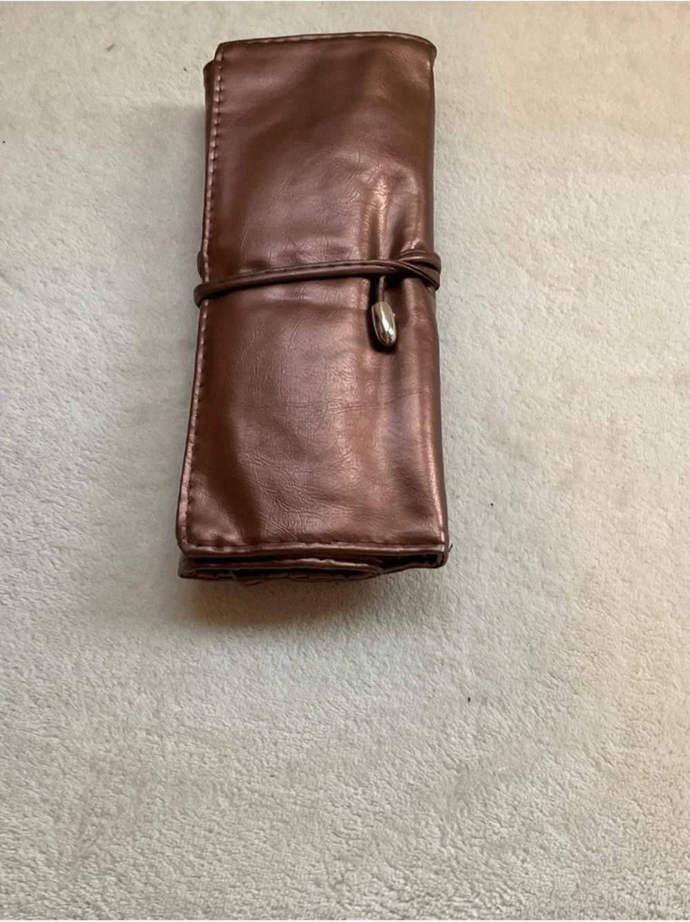 Brown Faux Leather Roll-Up Makeup Brush Pouch